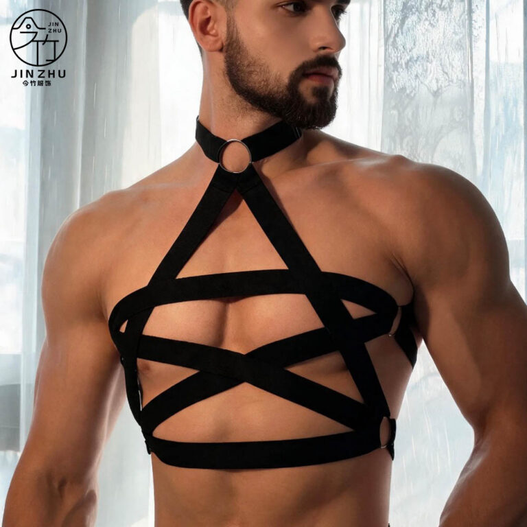 男士上衣 Men's Cross-Strap Body Harness – Choker with O-Ring Adjustable Chest Straps