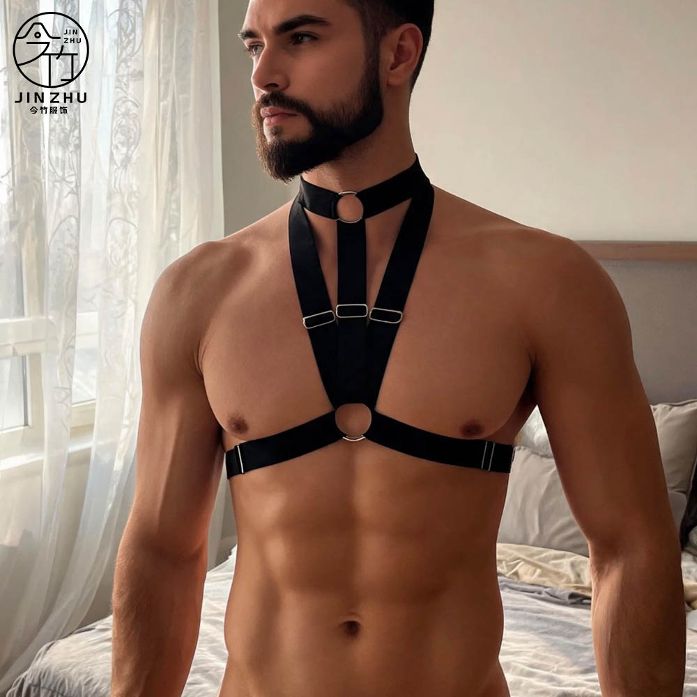 男士上衣 Men's Elastic Body Harness – Choker-Style Chest Straps with Rings