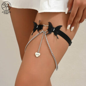 Ring-shaped ornament Mesh Butterfly Thigh Chain – Heart Pendant Adjustable Leg Ring